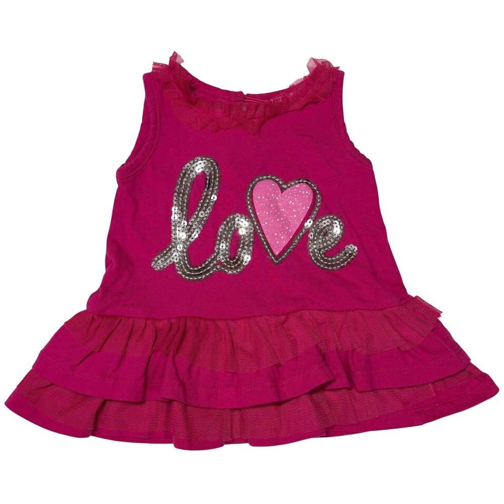 Kidzone Girls Tunic Top Sequin Love Heart Tiered Ruffle 3/6M Pink Cotton